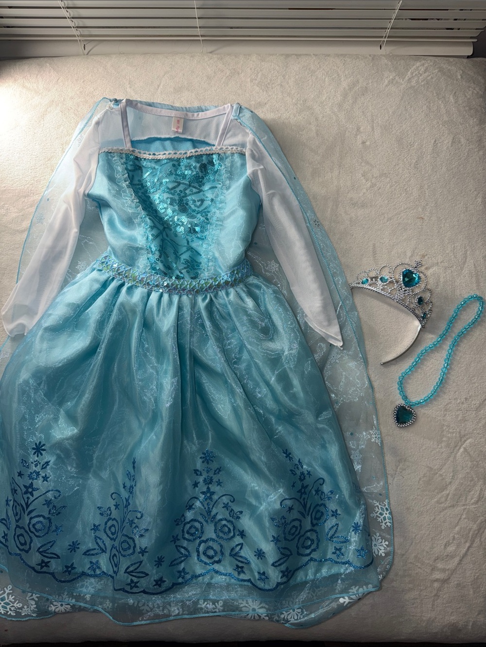 Girls' Light Blue Princess Dress Costume with Tiara and Necklace